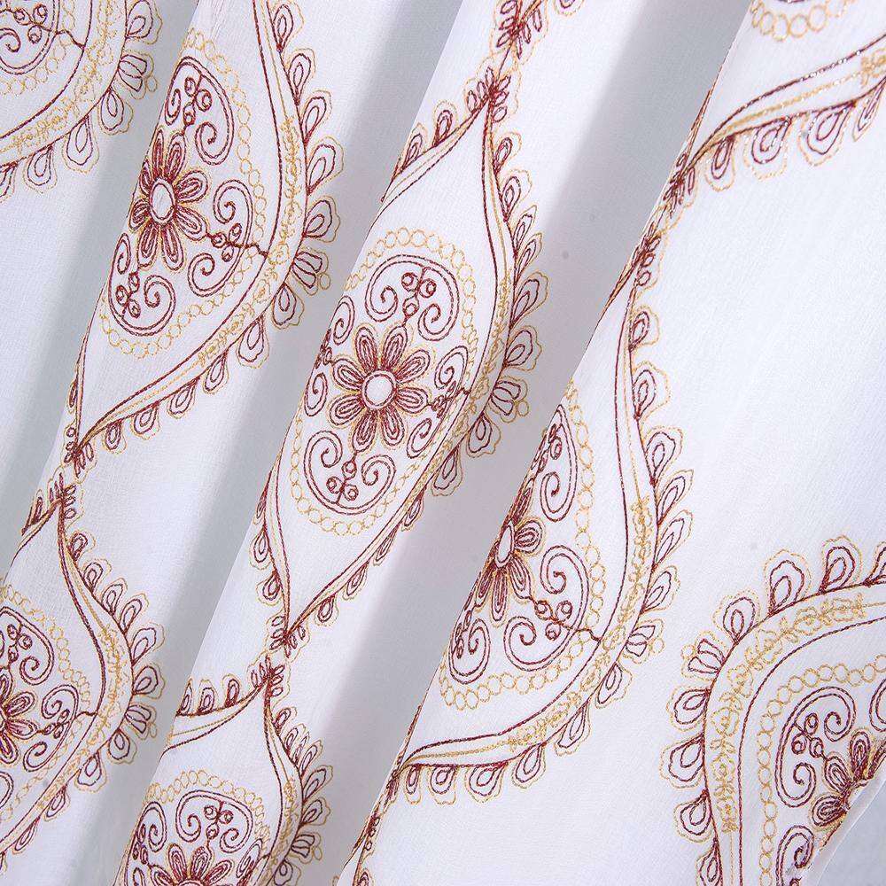 Left. RT Designers Collection - Oliva Gray Arcadia Embroidered Curtain Panel - 54" x 90" Burgundy - Burgundy.