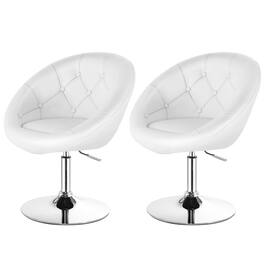 Gymax - Set of 2 Swivel Bar Stools Height Adjustable Round Tufted Back Bar Chairs - White
