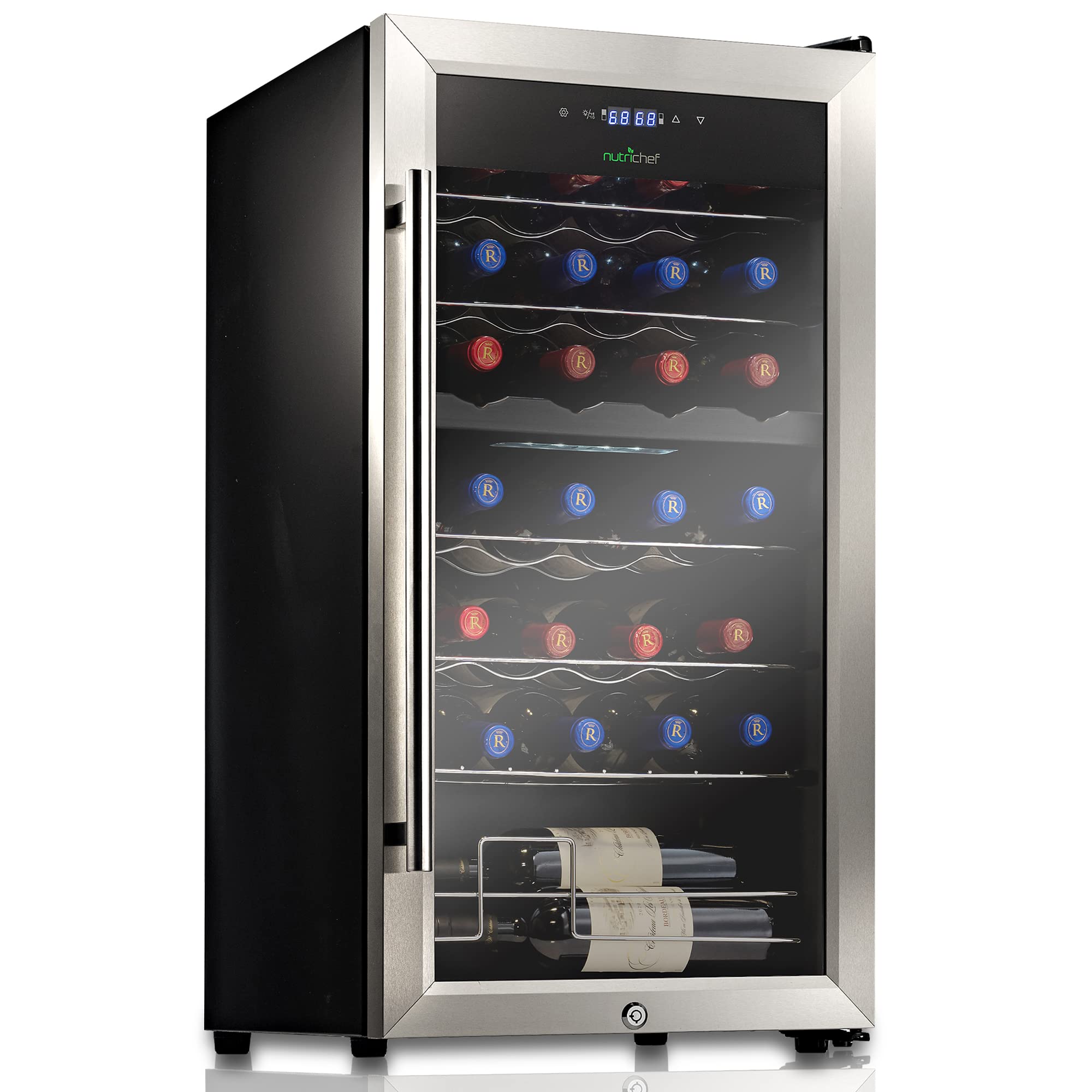 Front. NutriChef - NutriChef 28 Bottle Wine Fridge | Dual Zone Wine - White.