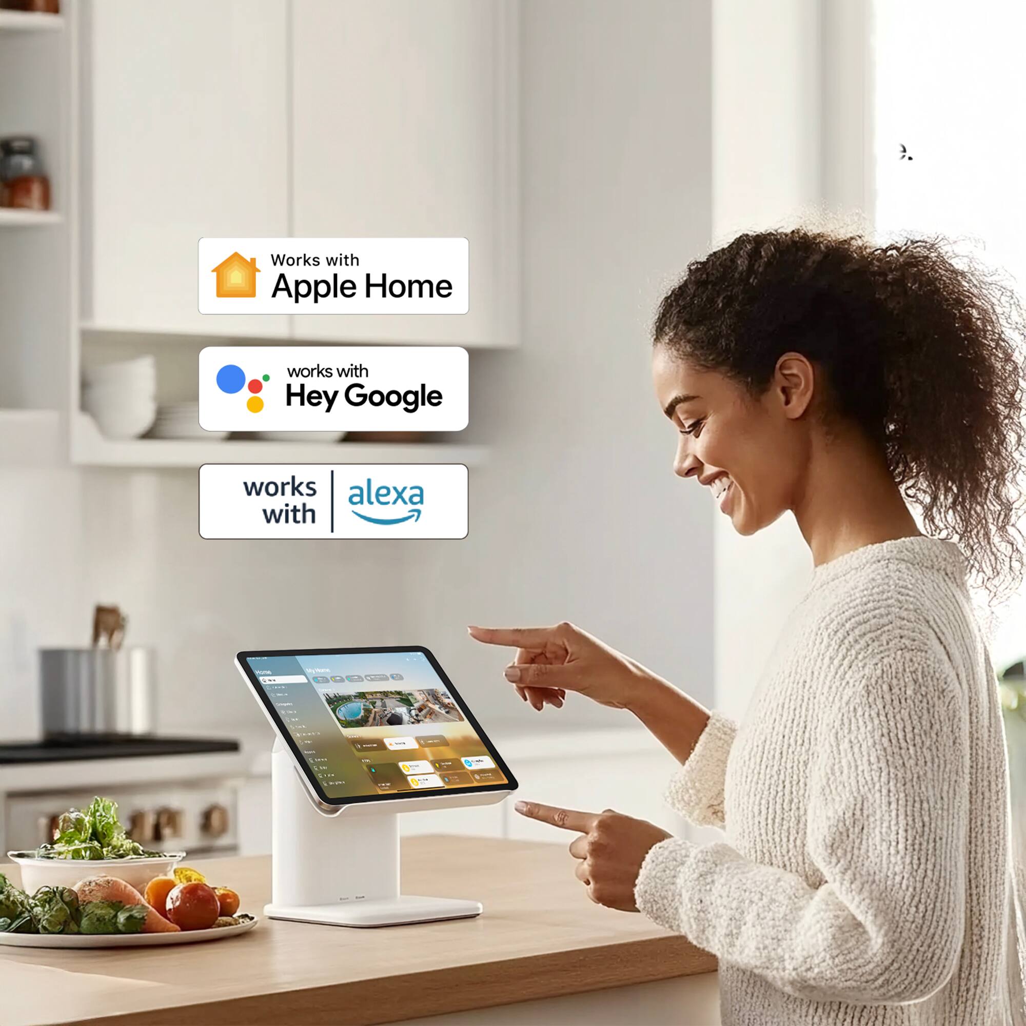 - Works with Apple Home
- Works with Hey Google
- Works with Alexa