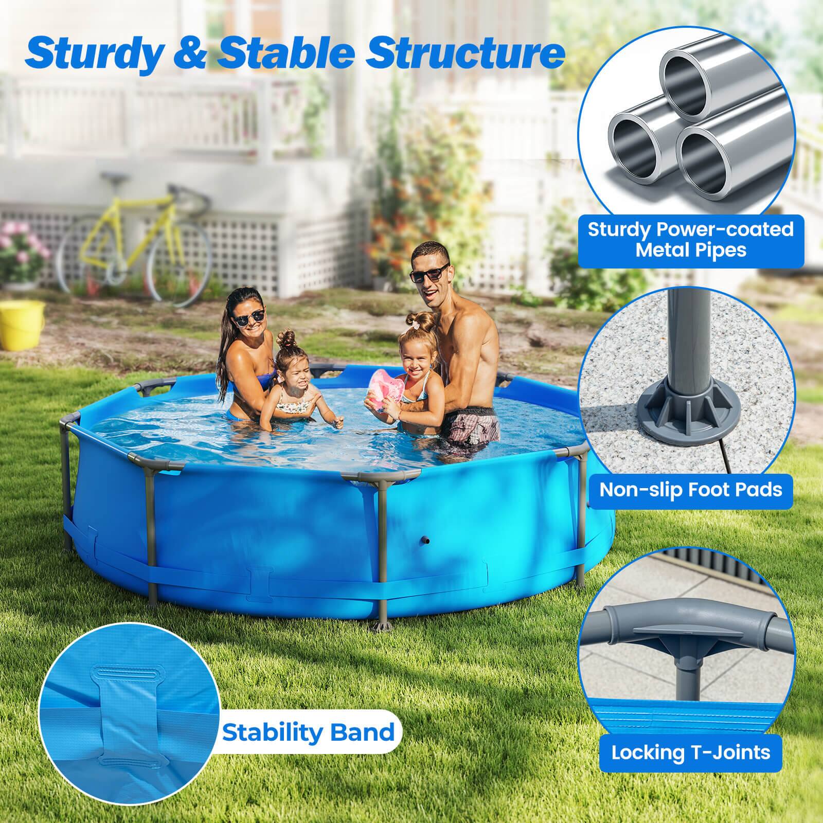 Sturdy & Stable Structure

- Sturdy Power-coated Metal Pipes
- Non-slip Foot Pads
- Stability Band
- Locking T-Joints