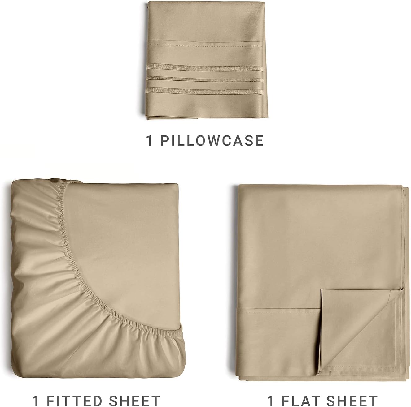 1 PILLOWCASE  
1 FITTED SHEET  
1 FLAT SHEET