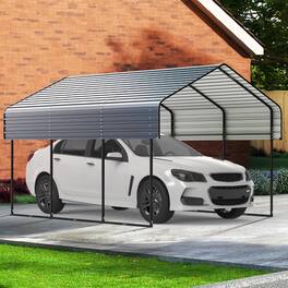 Essen Blissed - 10'x15' Heavy Duty Metal Carport, Outdoor Garage Car Shelter Shade , Galvanized Metal Roof for Car and Boats, Grey