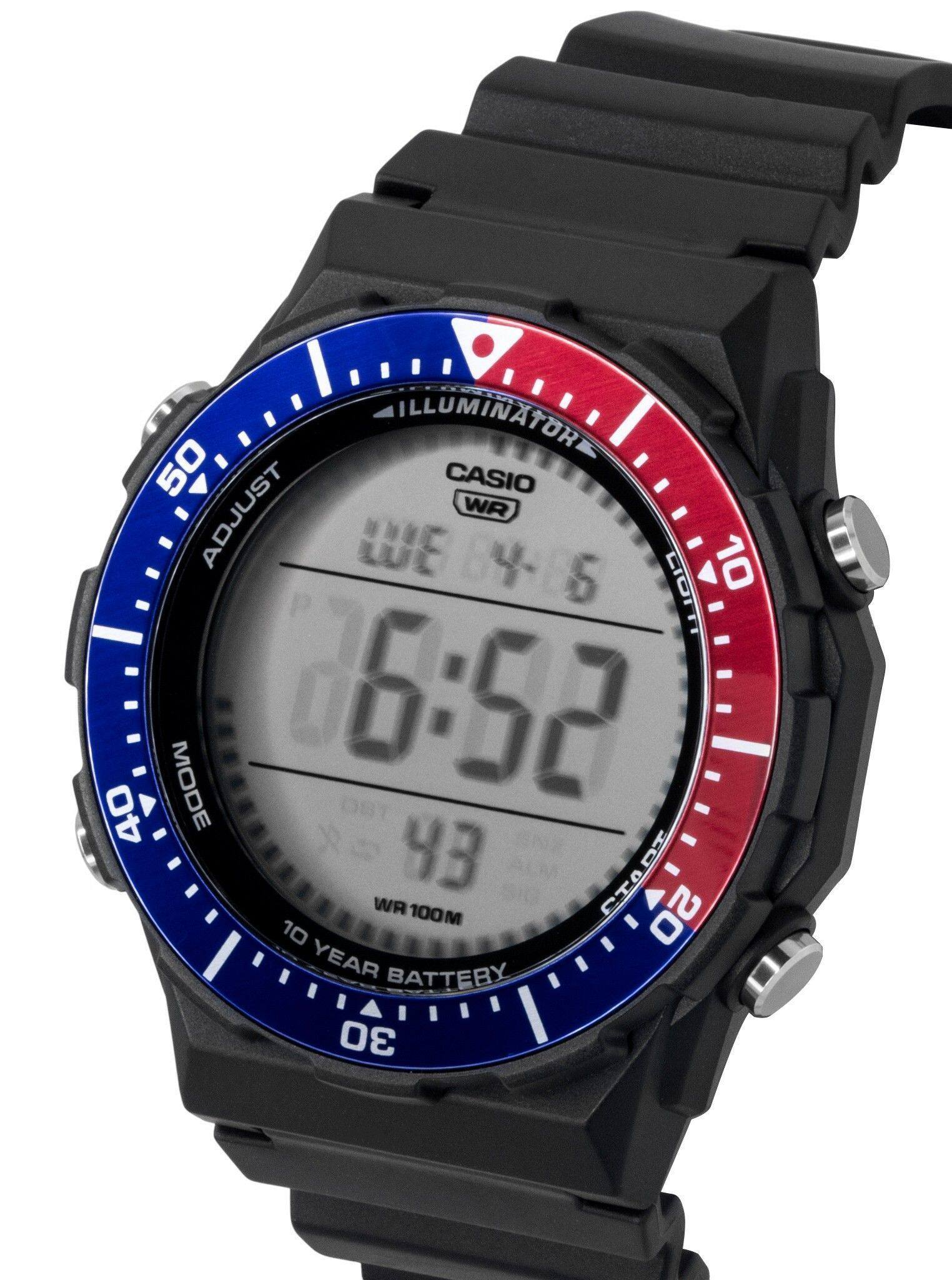ILLUMINATOR 50 CASIO ADJUST WR WE64-65 WE 5 10 CIOT BOOM d6:52 40 43 H WA 100M 20 10 YEAR BATTERY
