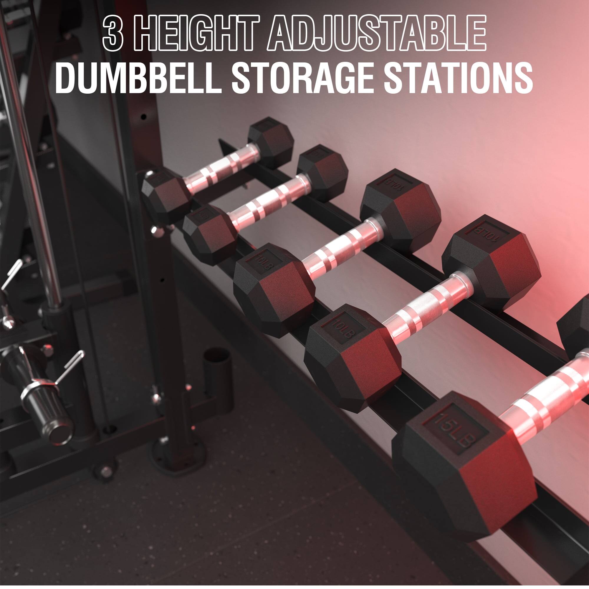 3 HEIGHT ADJUSTABLE DUMBBELL STORAGE STATIONS 10LB 15LB