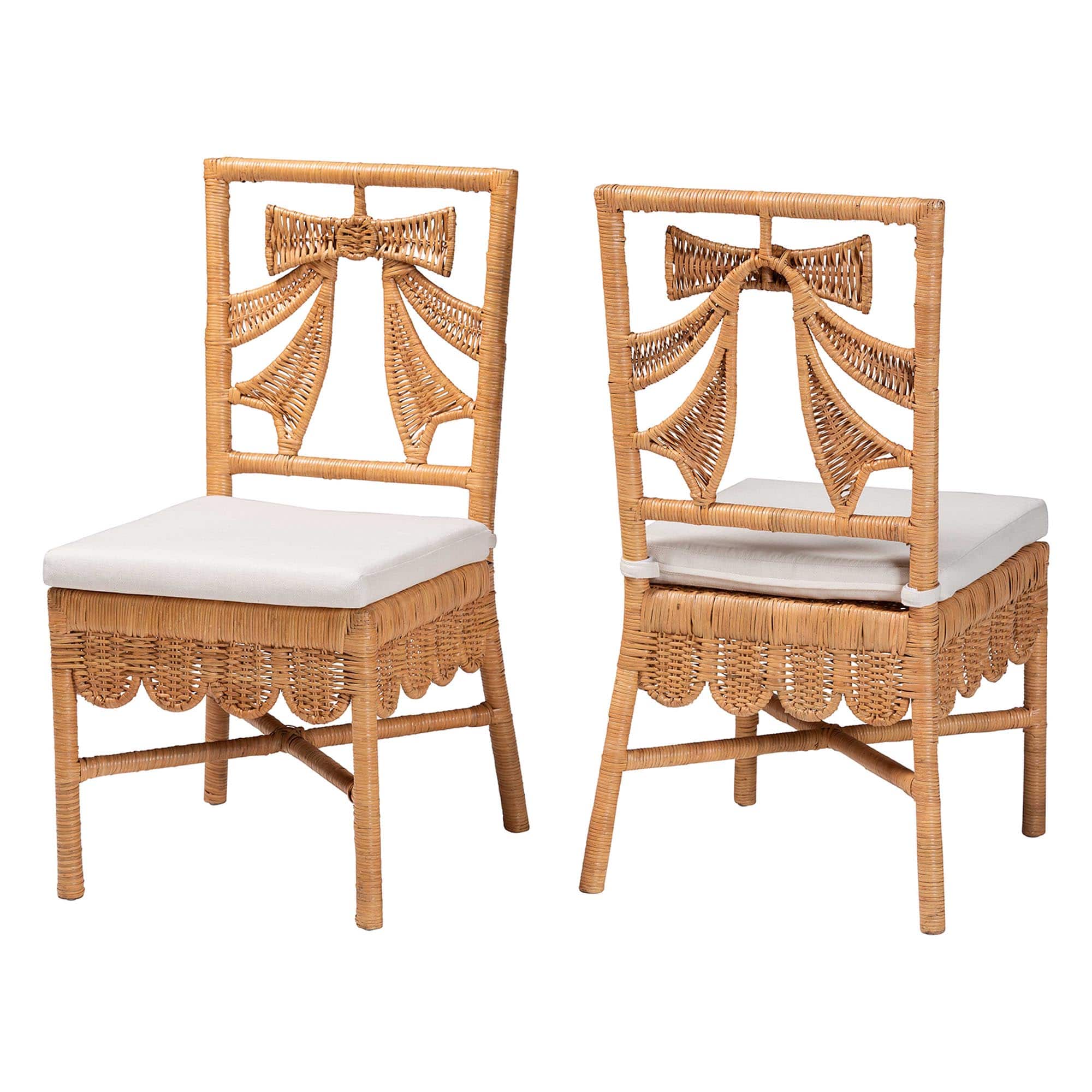 bali & pari - Abia Natural Rattan 2-Piece Dining Chair Set - Handwoven Wicker Accent Side Chair with Bow and Ribbon Design - Light Honey