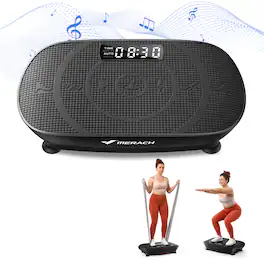 MERACH - Vibration Plate Whole Body Workout Power Exercise Machine Bluetooth, Silicone Pedal Fitness Home Plate Vibration - Black