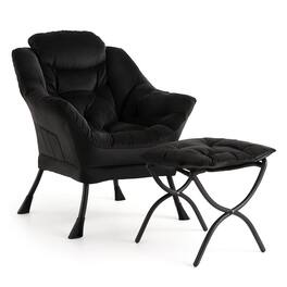 Babevy - Lazy Chair with Ottoman, Modern Lounge Accent Chair, Leisure Sofa Armchair with Footrest & Side Pocket - Velvet Black