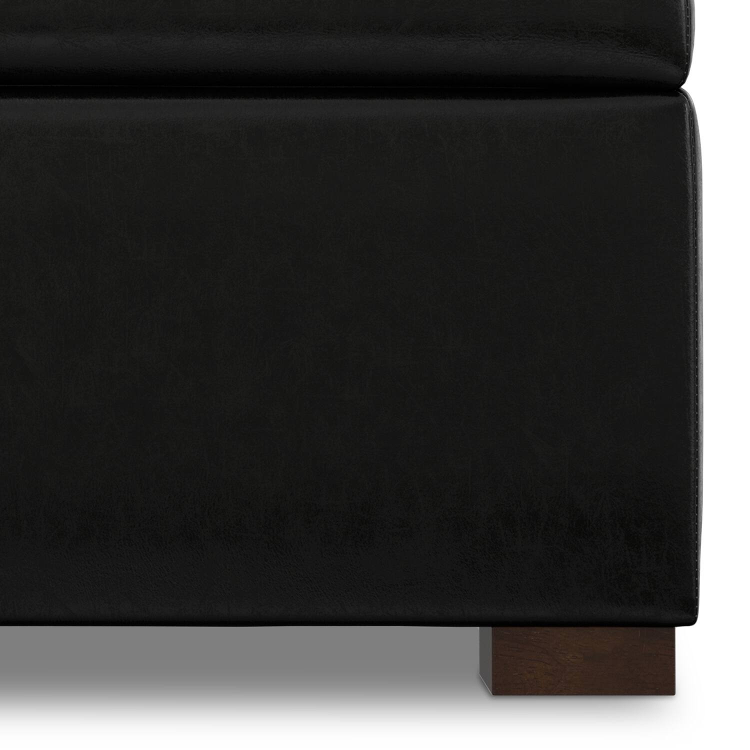 Alt View 6. Simpli Home - Gabbie 36 inch Wide Square Coffee Table Storage Ottoman in Midnight Black PU Vegan Leather - Midnight Black.