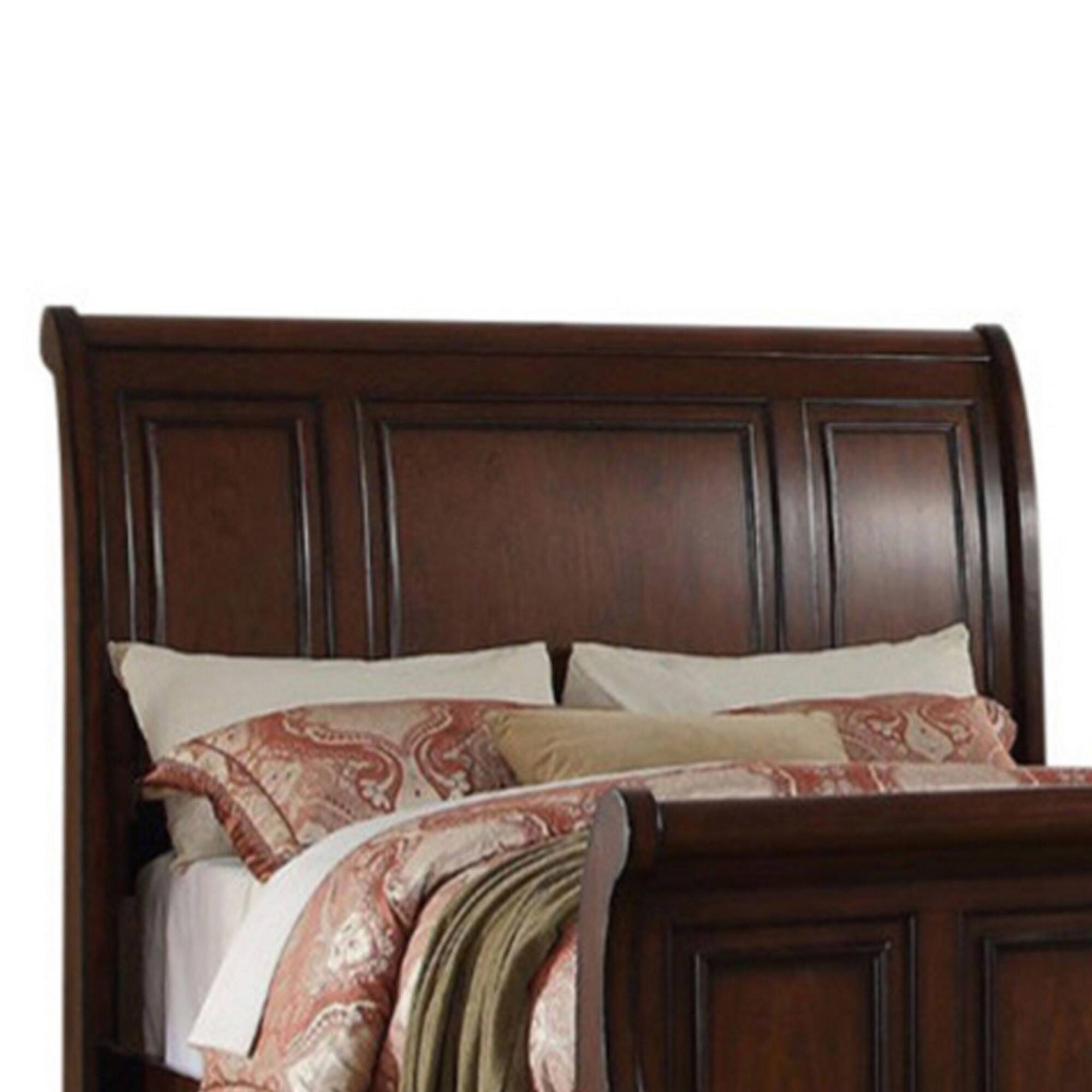 Angle. Manhattan Lane - Marvelous Wooden Queen Bed, Antique Cherry Finish - Brown.