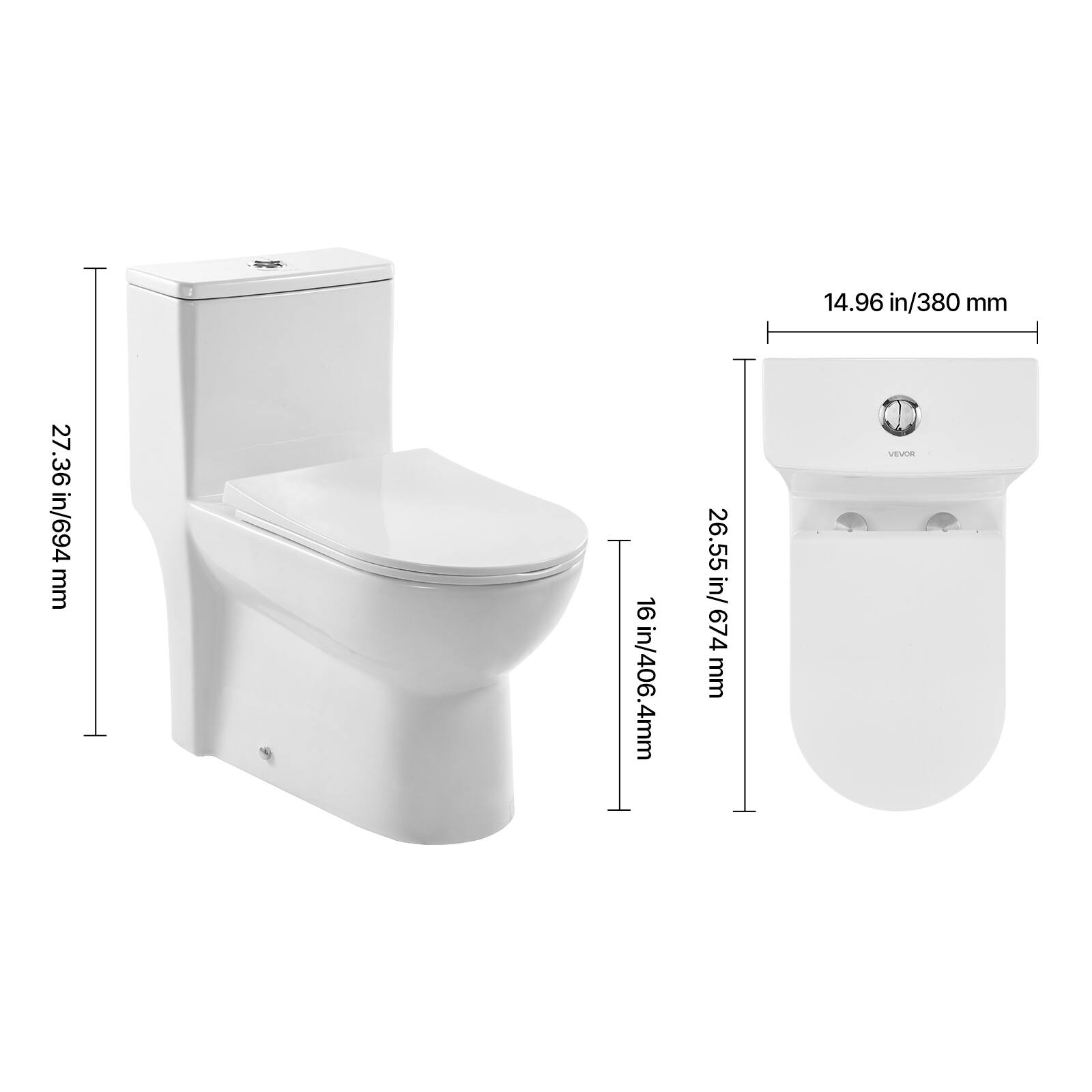 14.96 in/380 mm  
27.36 in/694 mm  
16 in/406.4 mm  
26.55 in/674 mm  
VEVOR