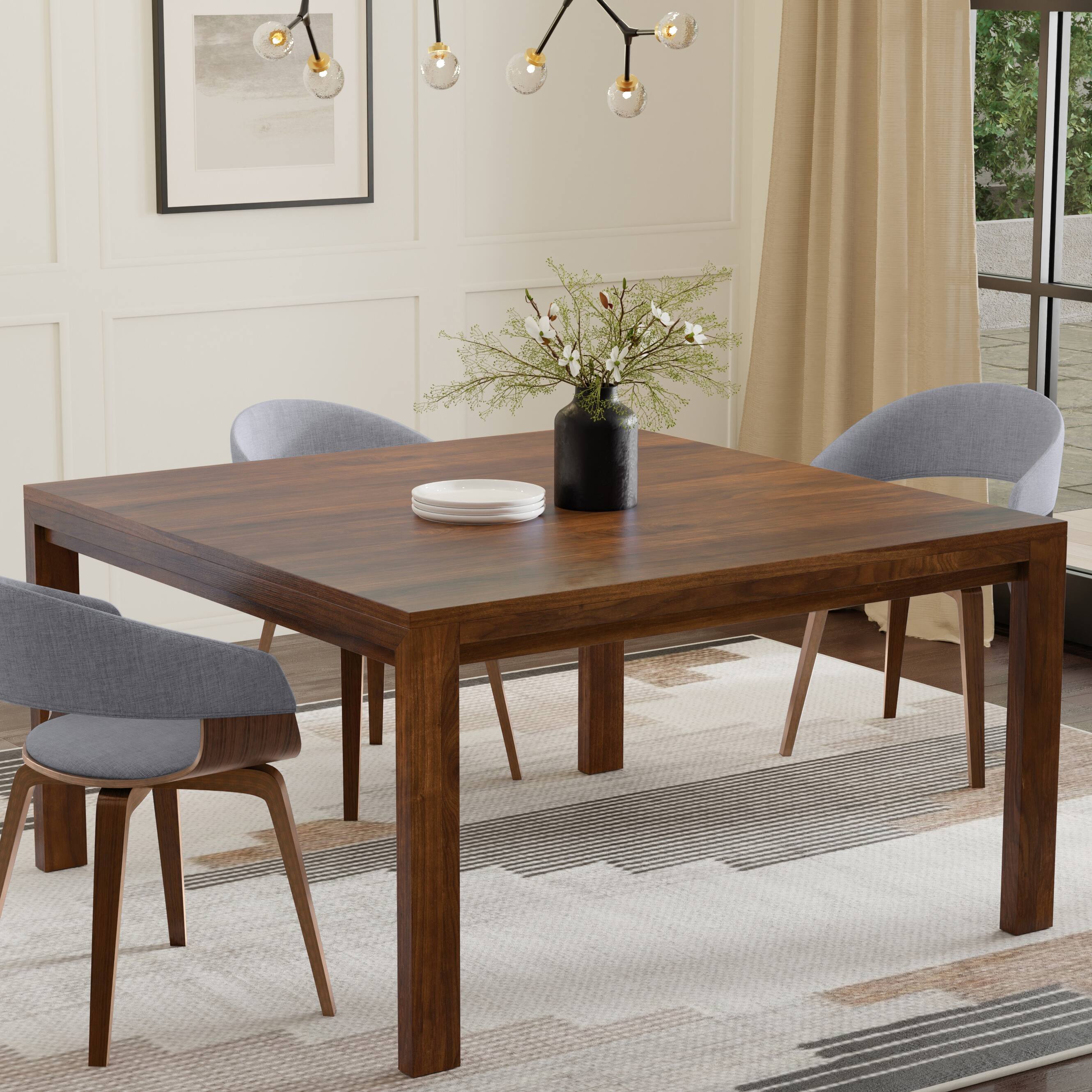 Angle. Simpli Home - Wilson 54 inch x 54 inch Square Transitional Dining Table in Walnut Veneer - Walnut Veneer.