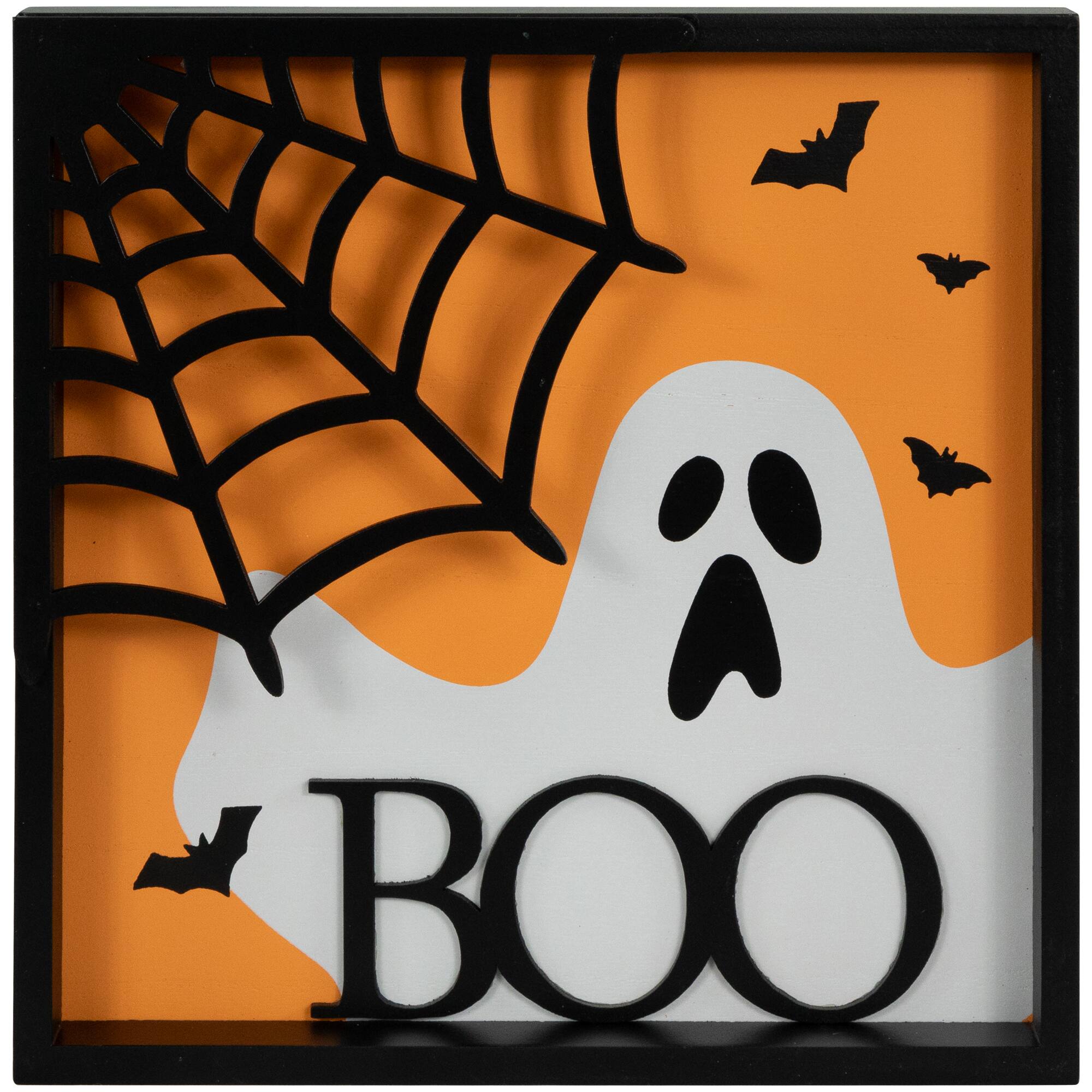 Northlight - Ghost and Spider Web "Boo" Halloween Wall Sign - 9.75" - Black
