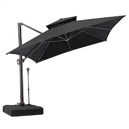 Crestlive Products - 10x13ft Aluminum Double Top Crank Cantilever Patio Umbrella with Base - Black