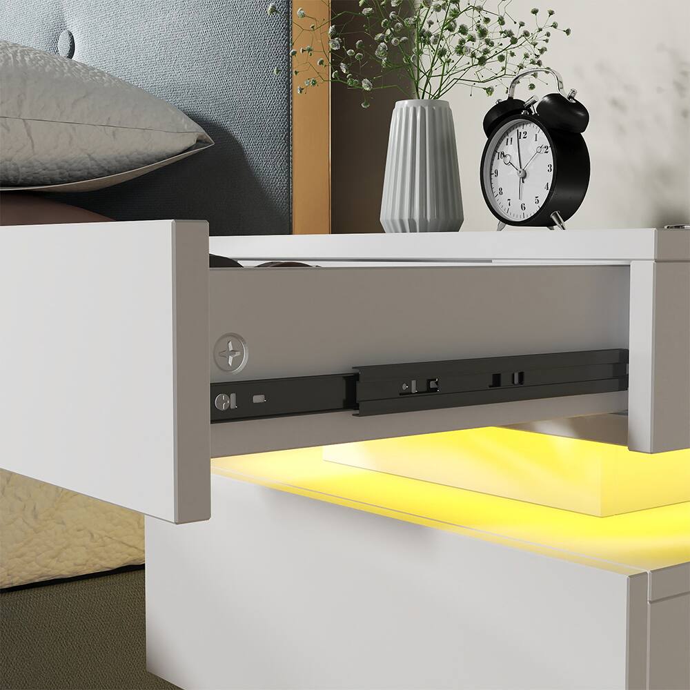 Alt View 8. Spaco - Spaco Set of 2 Wall-Mounted Nightstands with LED Strip, 2 Drawers, 3-Section Slides, Anti-Shake Hardware, for Bedroom - White.