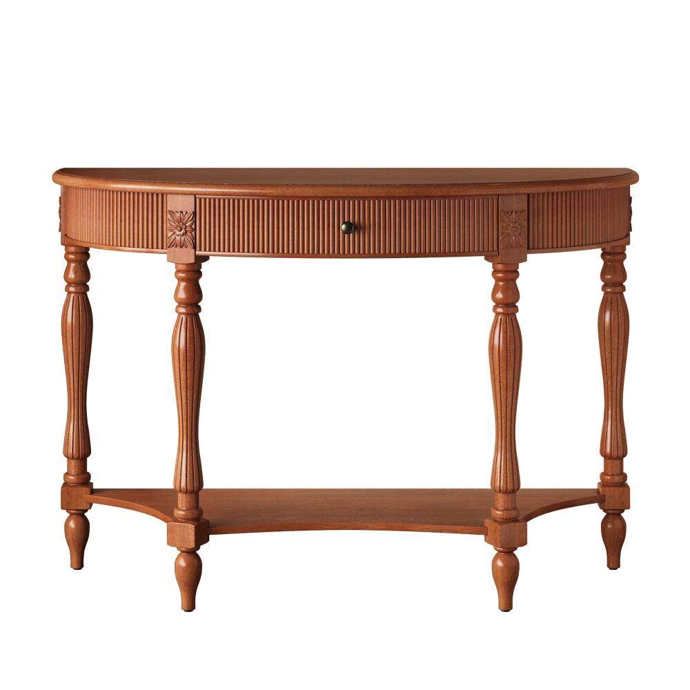Alt View 10. Loheer - Loheer solid wood half moon console table, rustic brown entryway table with drawer - Walnut.