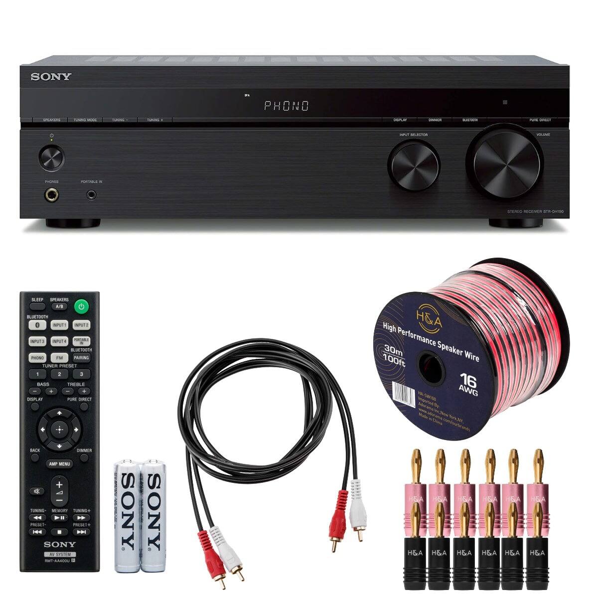 SONY  
PHONO  
SPEAKERS  
UNNO MOOL  
TUNNG  
NANG  
DISPLAY  
DAWNER  
BUILDOW  
PURE DRECT  
INPUT SELECTOR  
VOLUMIT  
PHONES  
PORTULE  
STEREO RECEIVER STR-OH190  
SLEEP SPEAKERS A/8 BLUETOOTH 0 INPUT1 INPUT2 INPUT3 INPUT4 PORTABLE : BLUETOOTH PHONO FM PARING TUNER PRESET 1 2 3 BASS TREBLE + DISPLAY PURE DIRECT + BACK DIMMER AMP MENU TUNING- EMORY TUNING+ 44  PRESET- PRESET+ KA >> SONY of SYSTEM -  
e SONY  
(-) SONY  
High H&A 30m Performance Speaker 100ft Wire 16 AWG A3H A3H H&A H&A  & H&A AJH H&A A3H H&A H&A