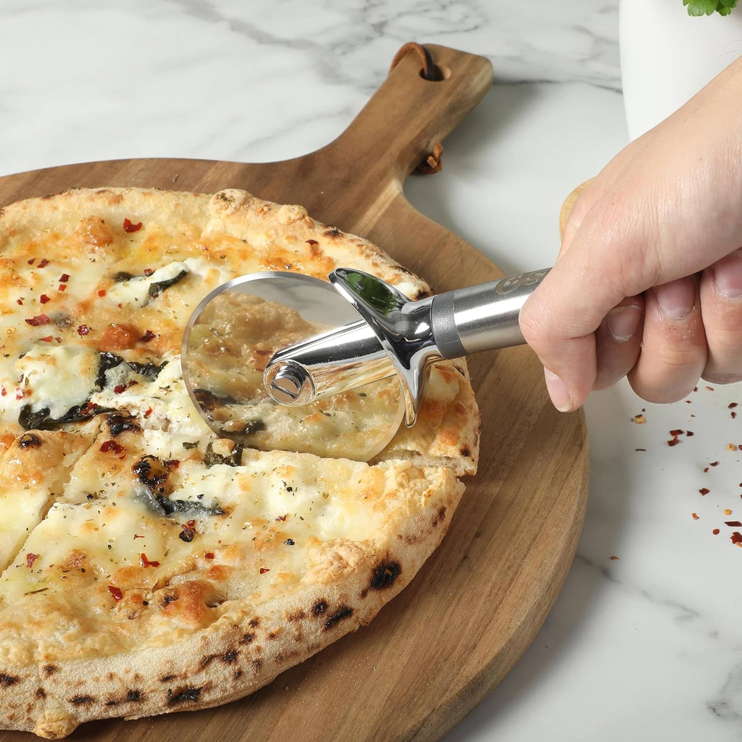 Alt View 4. Oster - Oster Chadswyck 8.7 Inch Stainless Steel Pizza Cutter in Silver.