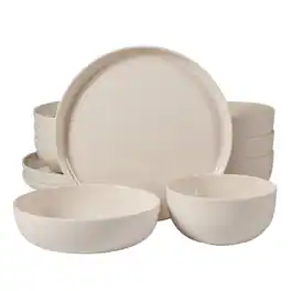 Gibson - Home Candy Skies 12 Piece Wheat Straw Melamine Dinnerware Set - Taupe