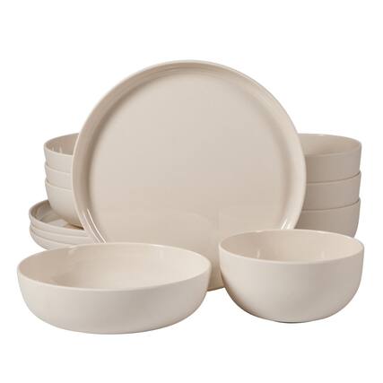 Front. Gibson - Gibson Home Candy Skies 12 Piece Wheat Straw Melamine Dinnerware Set in Taupe - Taupe.