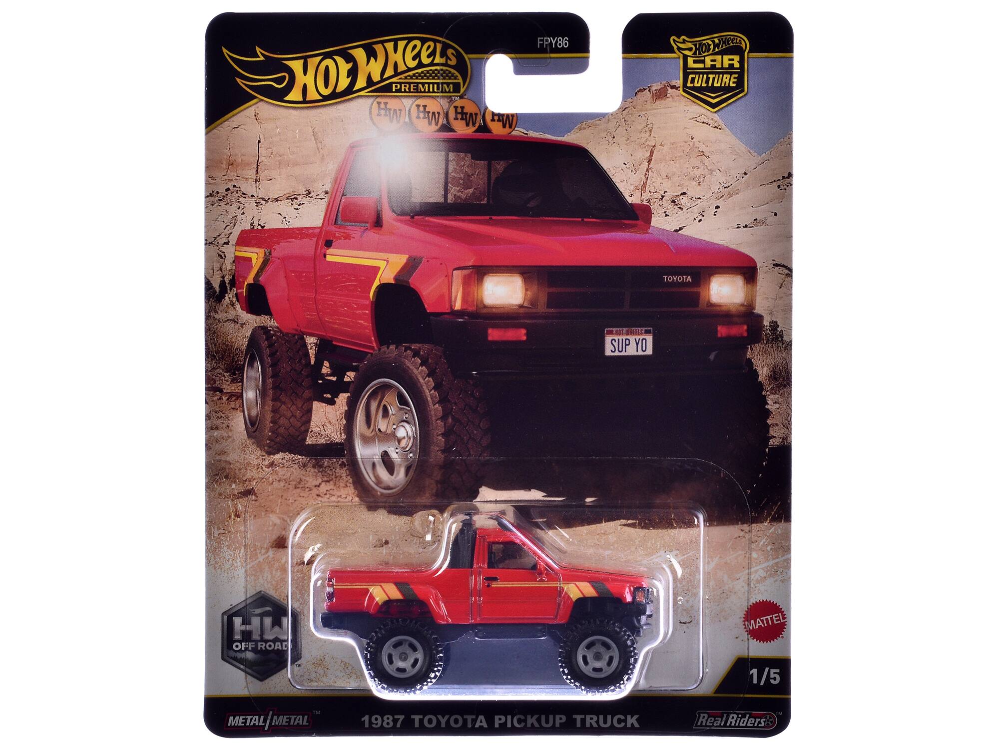 HOT WHEELS HOE PREMIUM HW HW HW HW IW FPY86 HO) Heeu CAR CULTURE TOYOTA M SUP YO HW OFF ROAD MATTEL 1/5 IM METAL/ METAL METAL 1987 TOYOTA PICKUP TRUCK - Real Riders