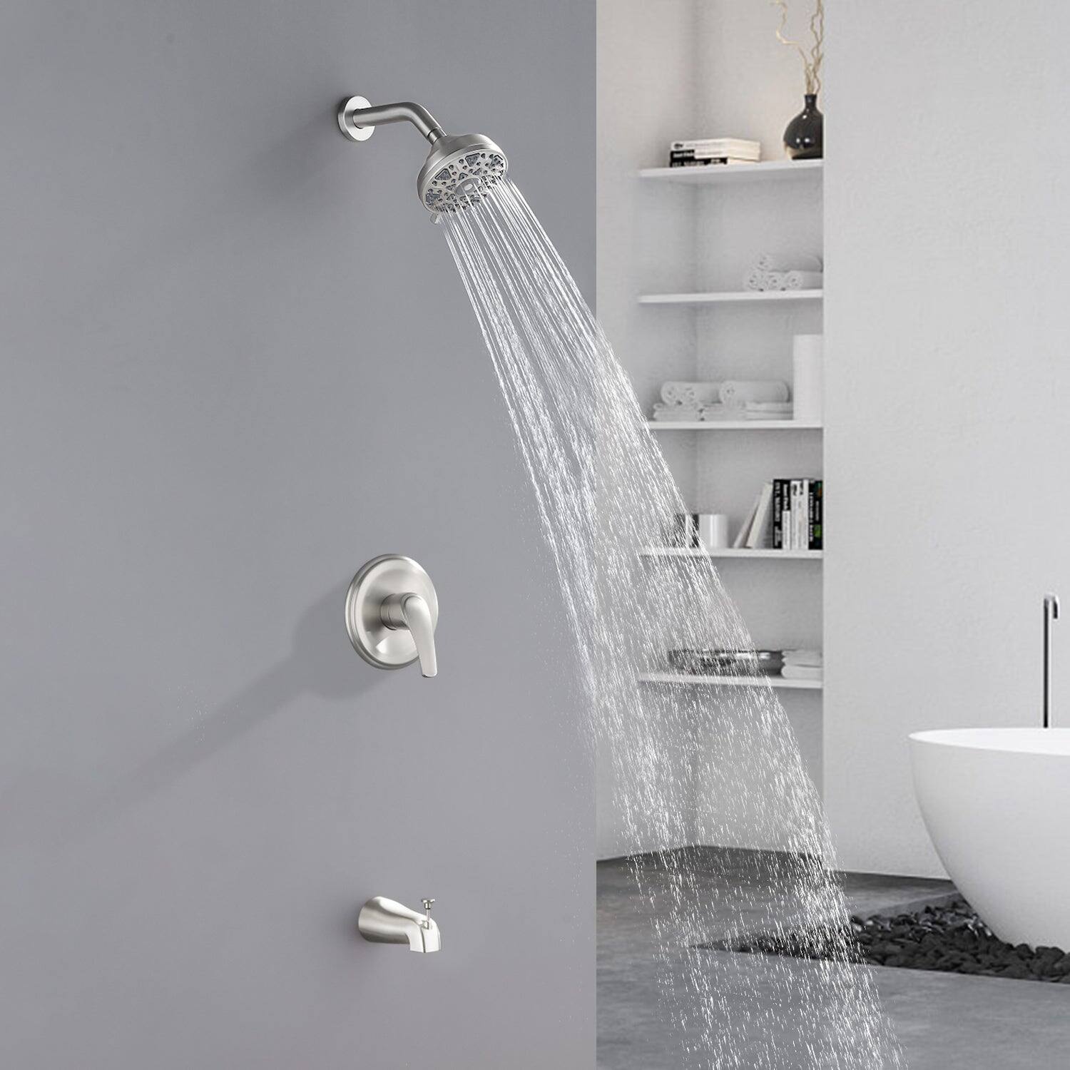 Alt View 3. Boyel Living - Brushed Nickel Shower Set with cUPC Pressure Balance Valve 6 Function ABS Shower Head and High Flow Tub Spout - Brushed Nickel.