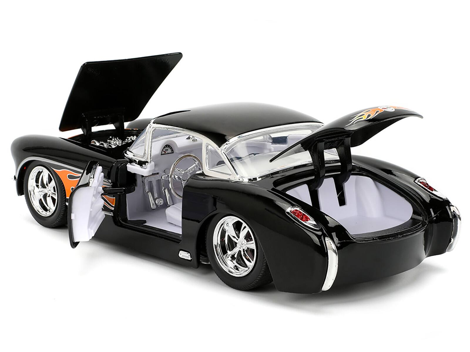 Alt View 3. Jada - 1957 Chevrolet Corvette Black with Flame Graphics and White Interior "Bigtime Muscle" Series 1/24 Model Car by Jada.