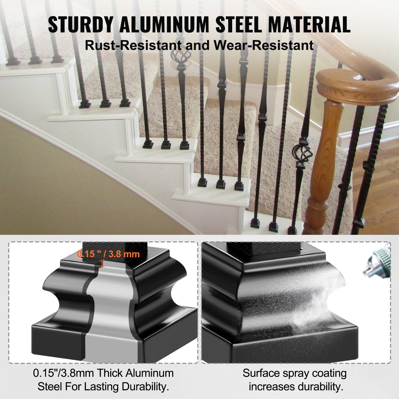 STURDY ALUMINUM STEEL MATERIAL  
Rust-Resistant and Wear-Resistant  

0.15"/3.8 mm Thick Aluminum Steel For Lasting Durability.  
Surface spray coating increases durability.