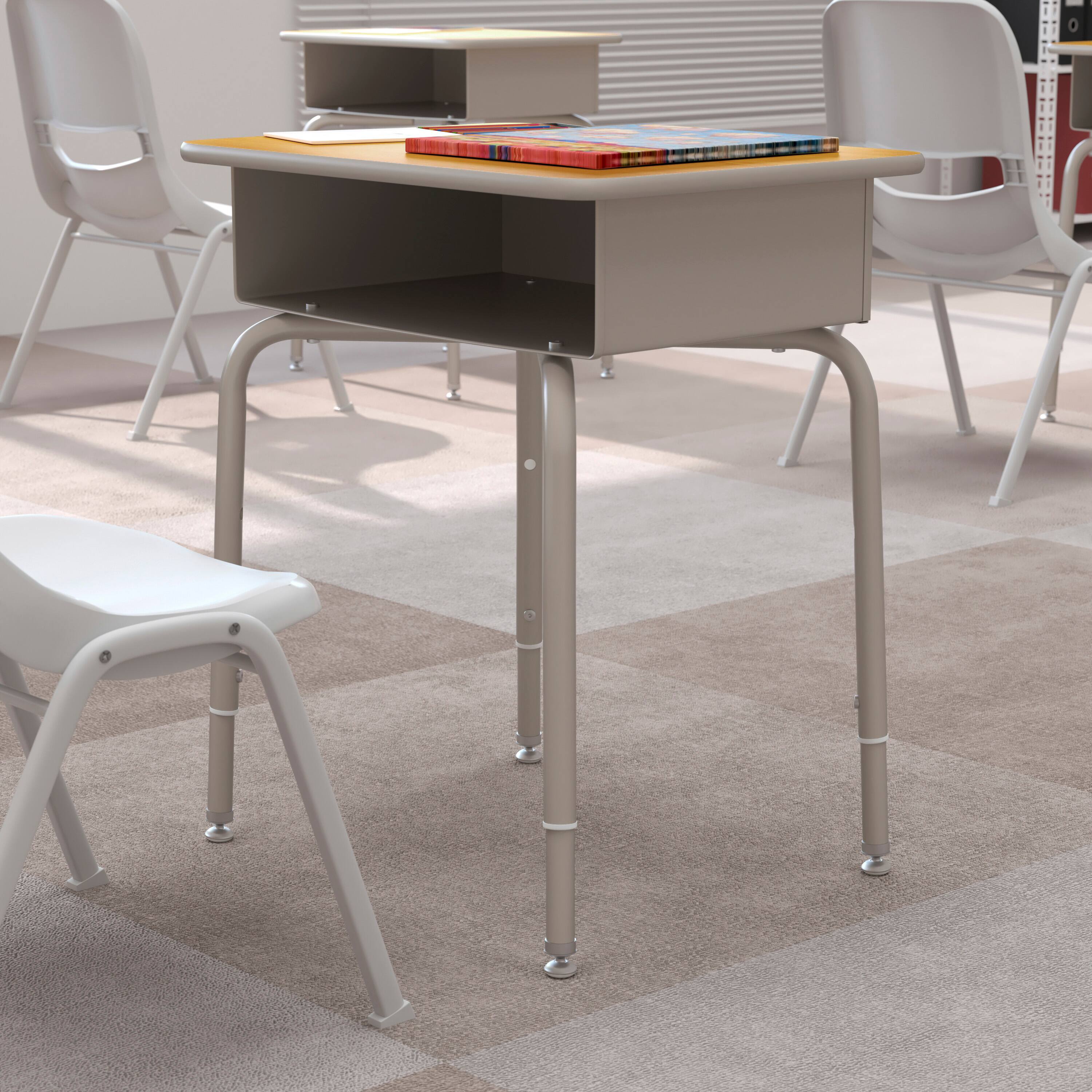 Alt View 2. Flash Furniture - Billie Student Desk with Open Front Metal Book Box - Maple/Silver - Brown.