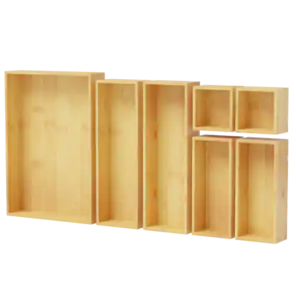 Front. Tooloton - Bamboo Drawer Organizer Set, 7-Piece Wooden Trays for Kitchen, Bathroom, Office and Makeup Storage (Natural) - Natural.