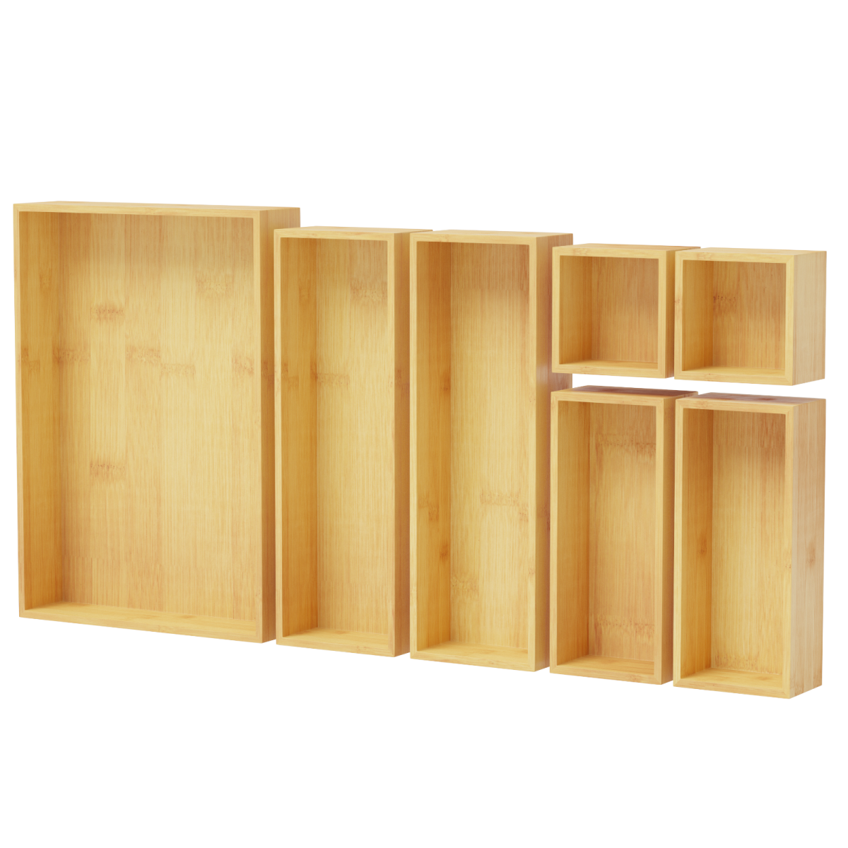 Front. Tooloton - Bamboo Drawer Organizer Set, 7-Piece Wooden Trays for Kitchen, Bathroom, Office and Makeup Storage (Natural) - Natural.