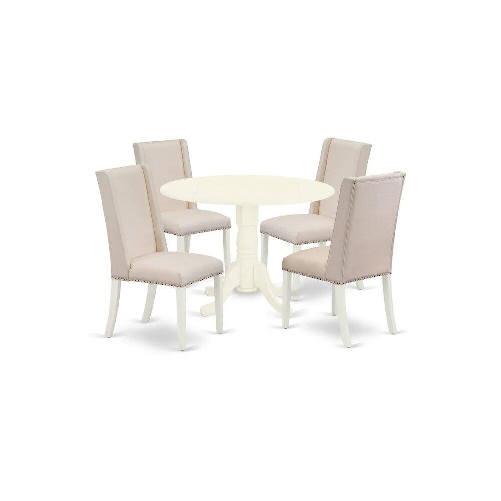 Left. East West Furniture - Dining Room Set Linen White - Brown.