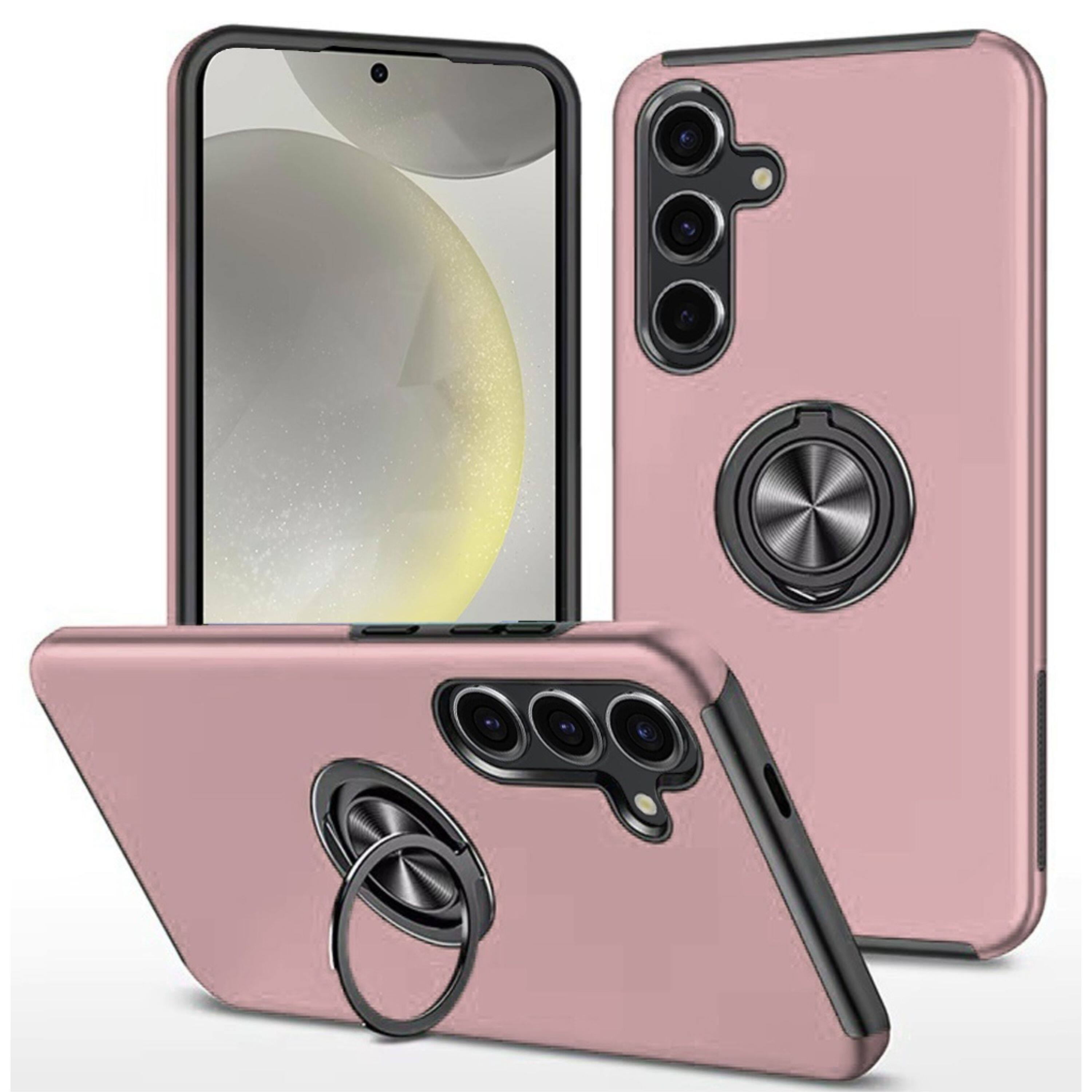 Kitcheniva - Rubber Dual Layer Magnetic Ring Stand Phone Case With Tempered Glass For Samsung Galaxy S25/S24 - Rose Gold price history on PriceWatchPro