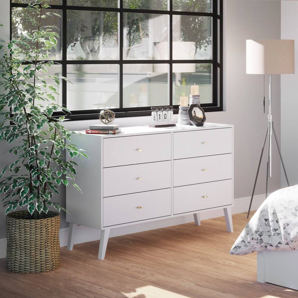 Alt View 1. Prepac - Milo Mid Century Modern  6-drawer Dresser, White - White.