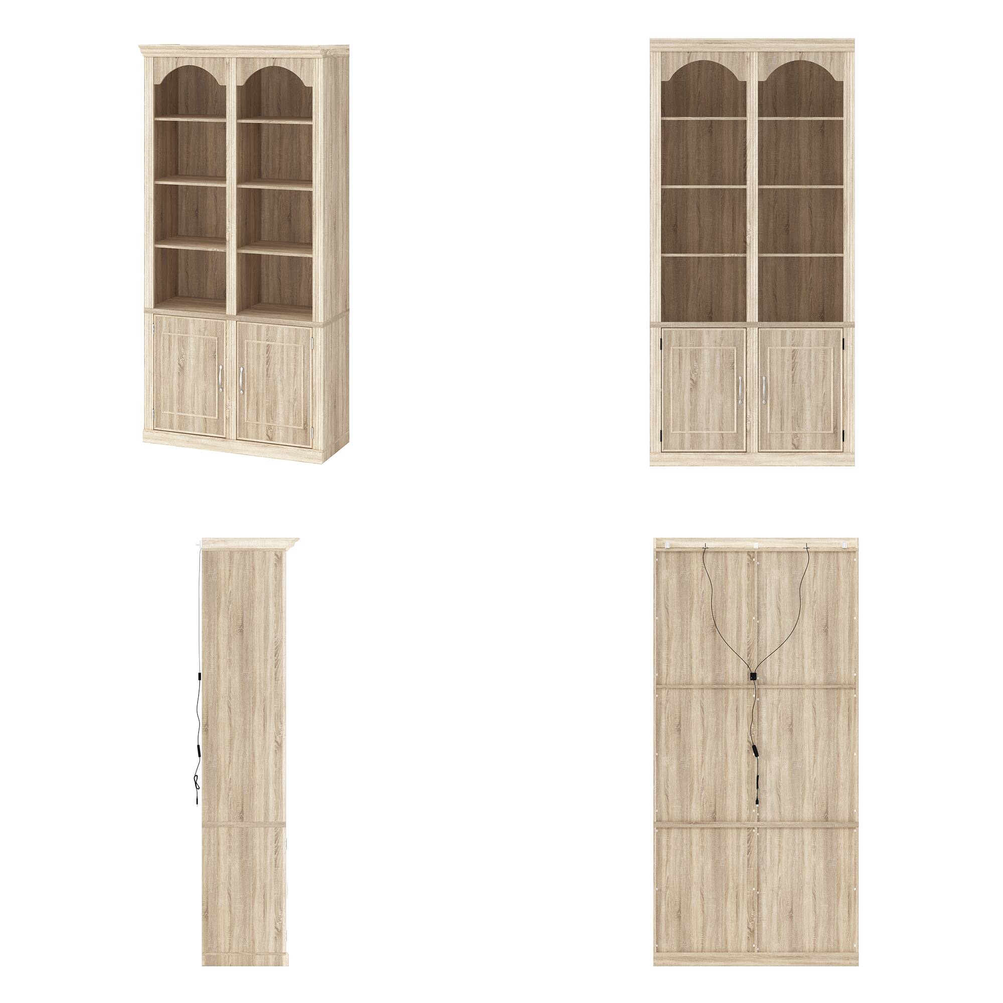 Alt View 9. FUFU & GAGA - Tall Arched Display Cabinet with LED Lights, Wooden Bookcase with Storage Doors, 43" Wide Cabinet for Home Office - Light Oak.