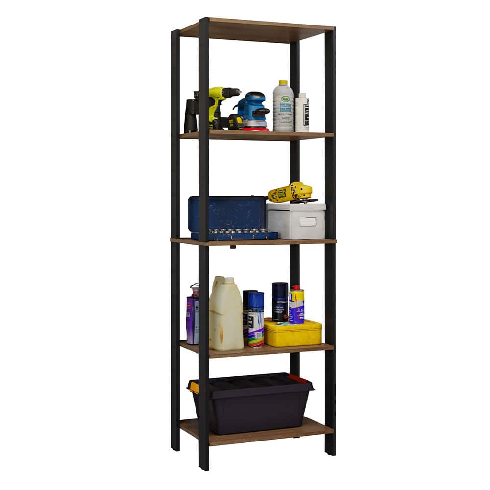 Madesa - Garage Storage Rack with 5 Open Shelves 23"L Multiuse Organization Cabinet for Tools - Black/Brown - Brown/Black
