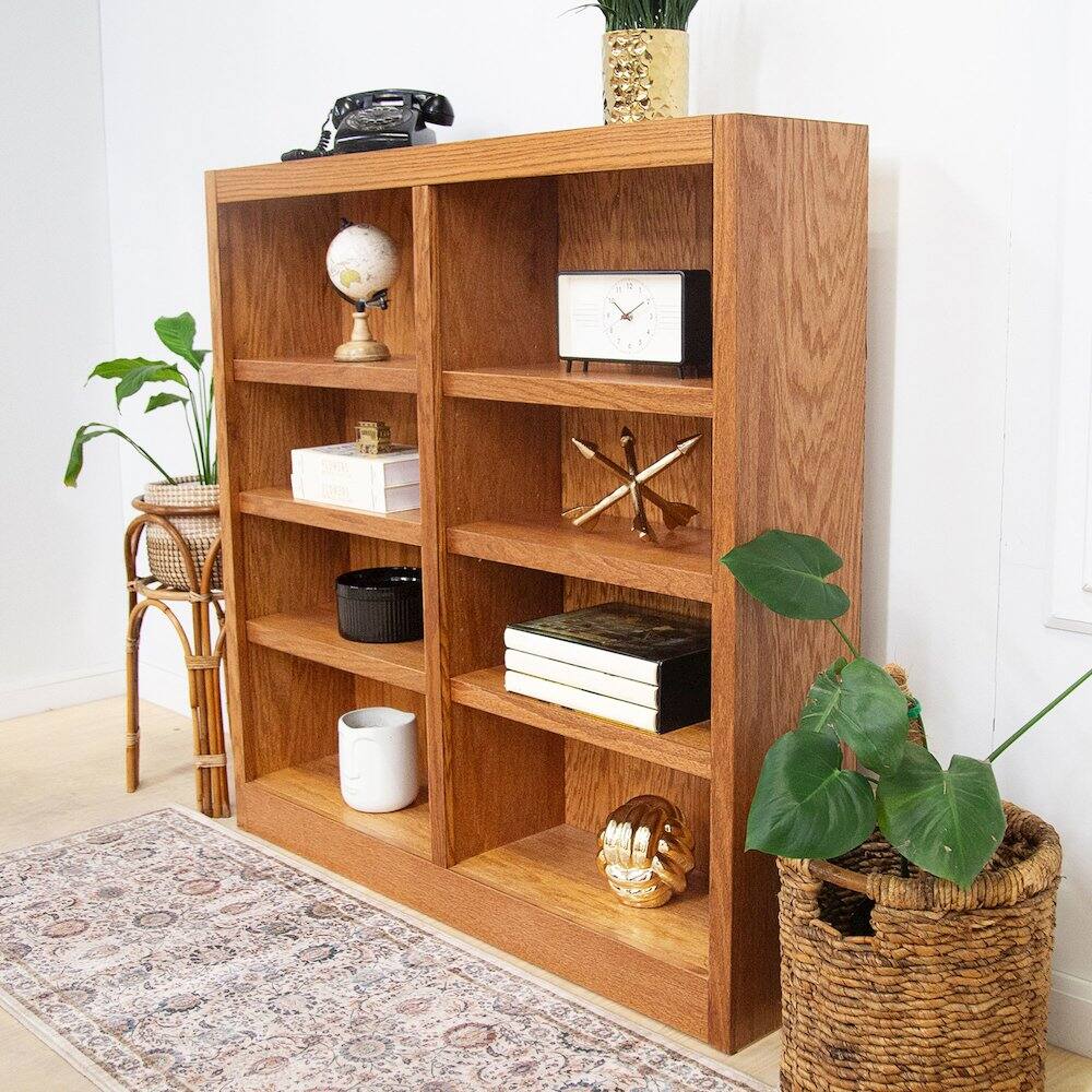 Alt View 2. Concepts in Wood - Double Wide Bookcase 8 Shelves Dry Oak Finish - Brown.
