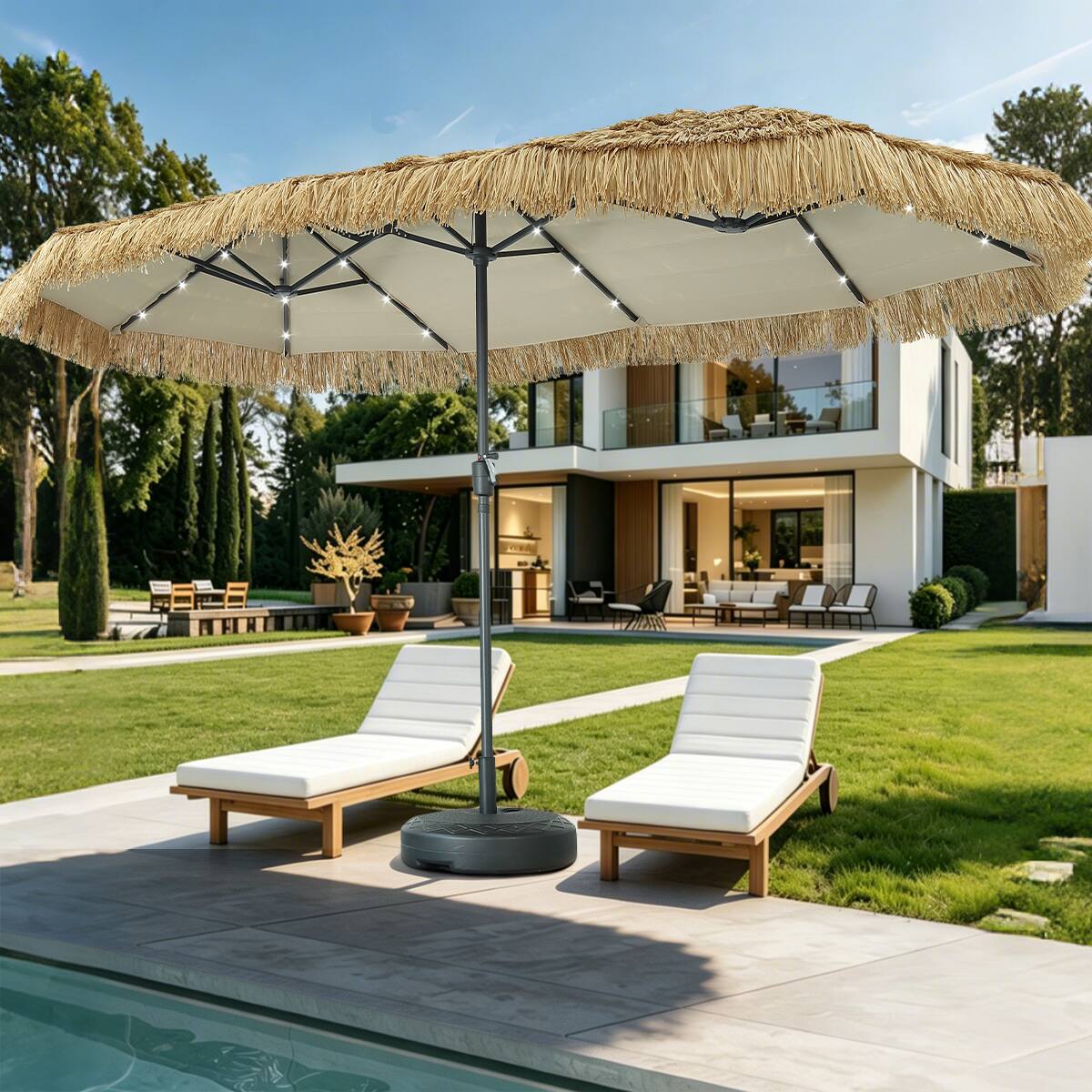 Left. Ainfox - Ainfox 13FT Tiki Patio Umbrella Outdoor Market Umbrella with Crank for Garden Lawn Backyard Pool,with Crank & light - Yellow.