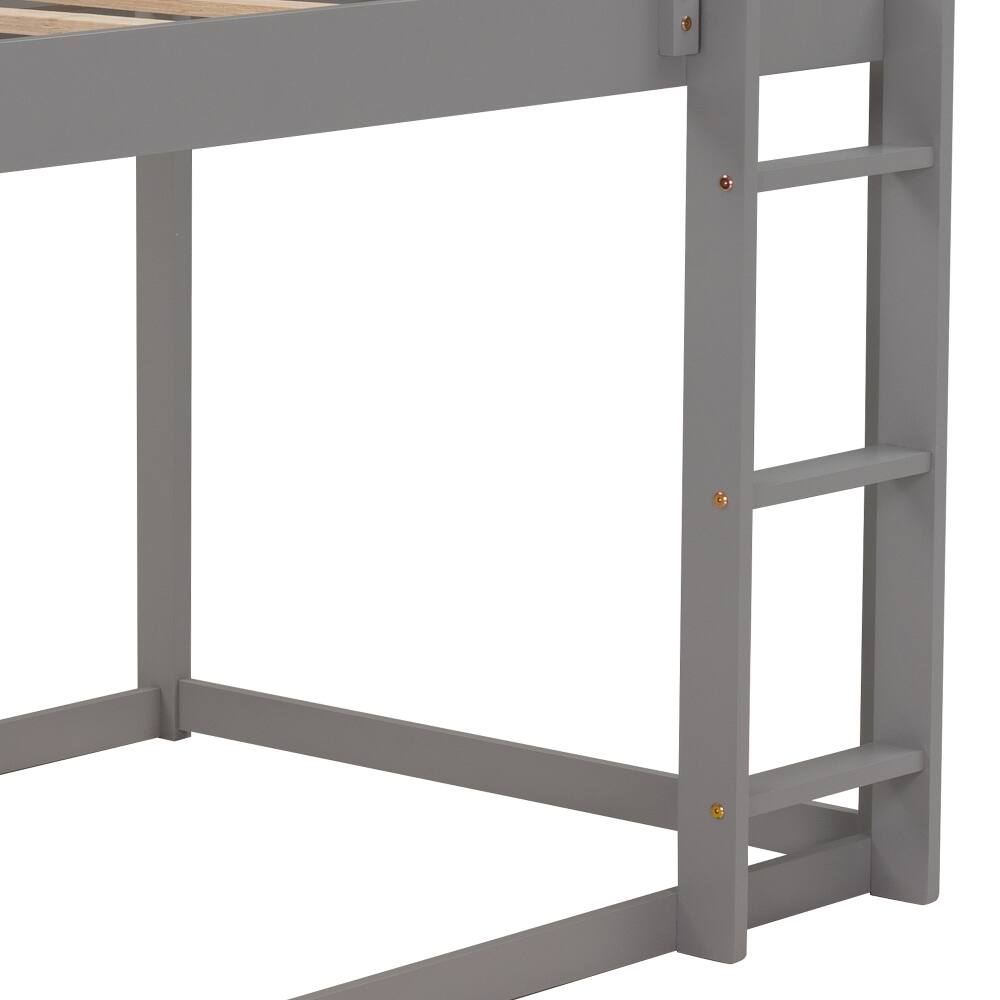 Alt View 4. Loheer - Loheer Twin Over Twin Bunk Bed Low Profile House Bed Frame Gray - Gray.