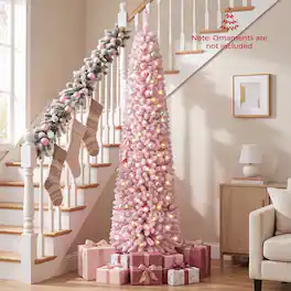 Costway - 7 FT Artificial Fir Xmas Tree with 523 Full Branch Tips, 190 Warm LED Lights - Light Pink