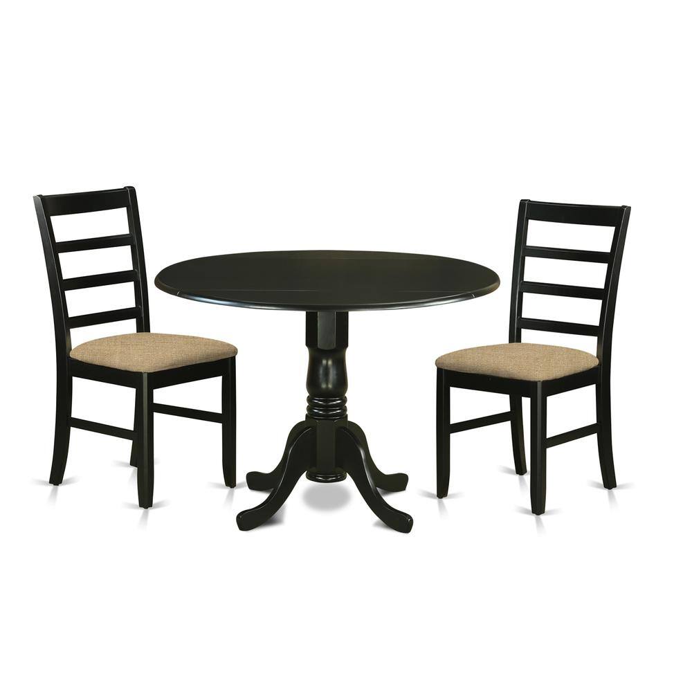 Front. East West Furniture - DLPF3-BLK-C 3 Pc Dining room set-Dining Table and 2 Dining Chairs - Black.