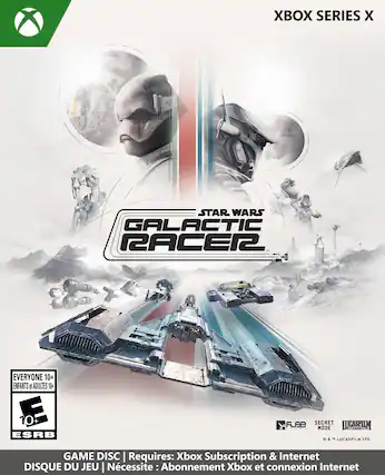 XBOX SERIES X
STAR WARS GALACTIC RACER
EVERYONE 10+ ENFANTS et ADULTES 10+ E 10+ fuse SECRET MODE LUCASFILM ESRB 0 & TM LUCASFILM LTD.
GAME DISC | Requires: Xbox Subscription & Internet
DISQUE DU JEU | Nécessite Abonnement Xbox et connexion Internet - E10+ (Everyone 10+)