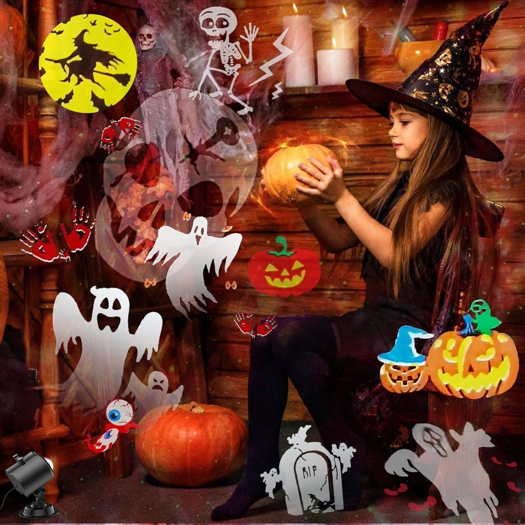 Dazzed Corner Halloween Projector Lights, 4 Holiday Themes & Ocean Wave ...