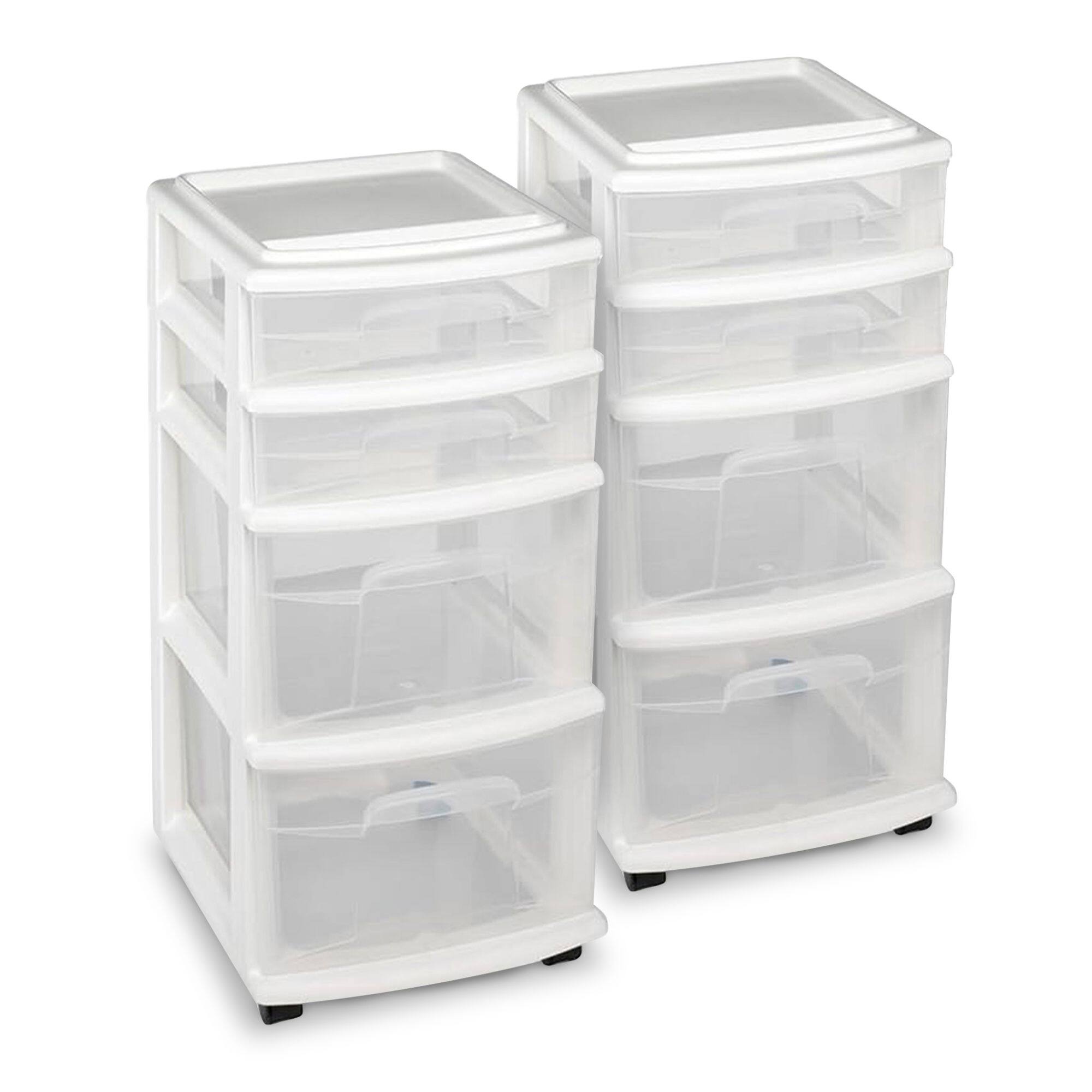 Front. Homz - Homz Clear Plastic 4 Drawer Medium Storage Container Tower, White Frame (2 Pack).