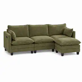 Anysun - Modern Chenille 3-Seat Couch with Matching Ottoman, Built-in USB Ports and Side Pockets - Antique Light Green