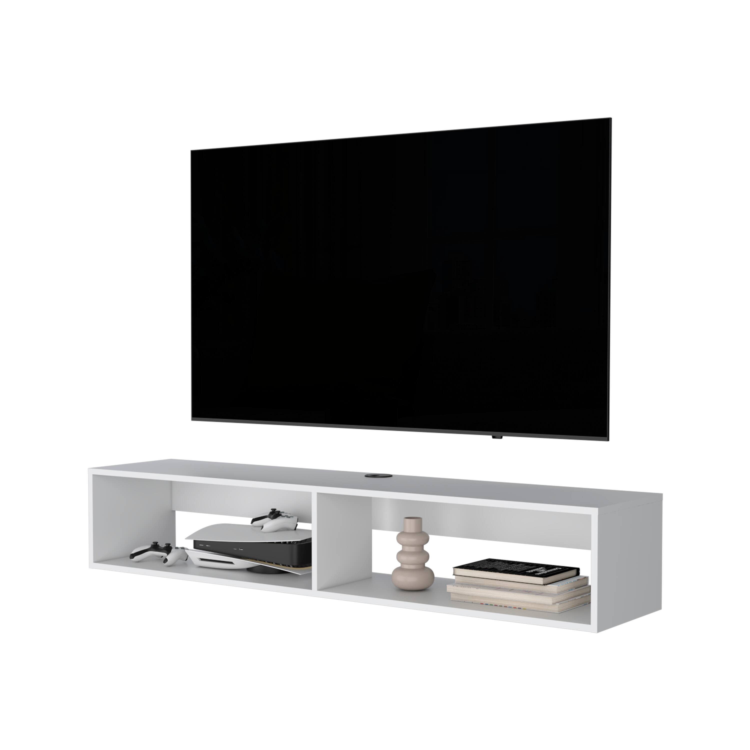 Front. Spaco - Spaco 55-Inch Floating TV Shelf, 2-Tier Wall-Mounted Media Stand, Space Saving Melamine Design, for Bedroom Living Room - White.