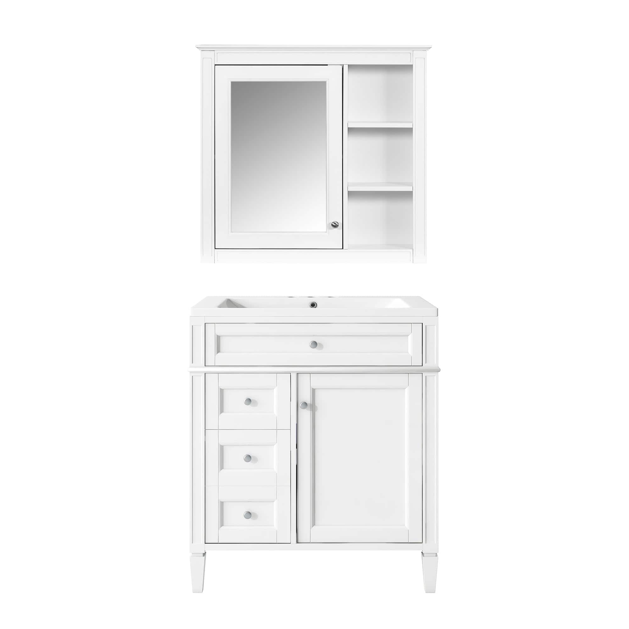 Boyel Living - 30 Inch Bathroom Vanity with Ceramic Sink and Mirror Cabinet - White