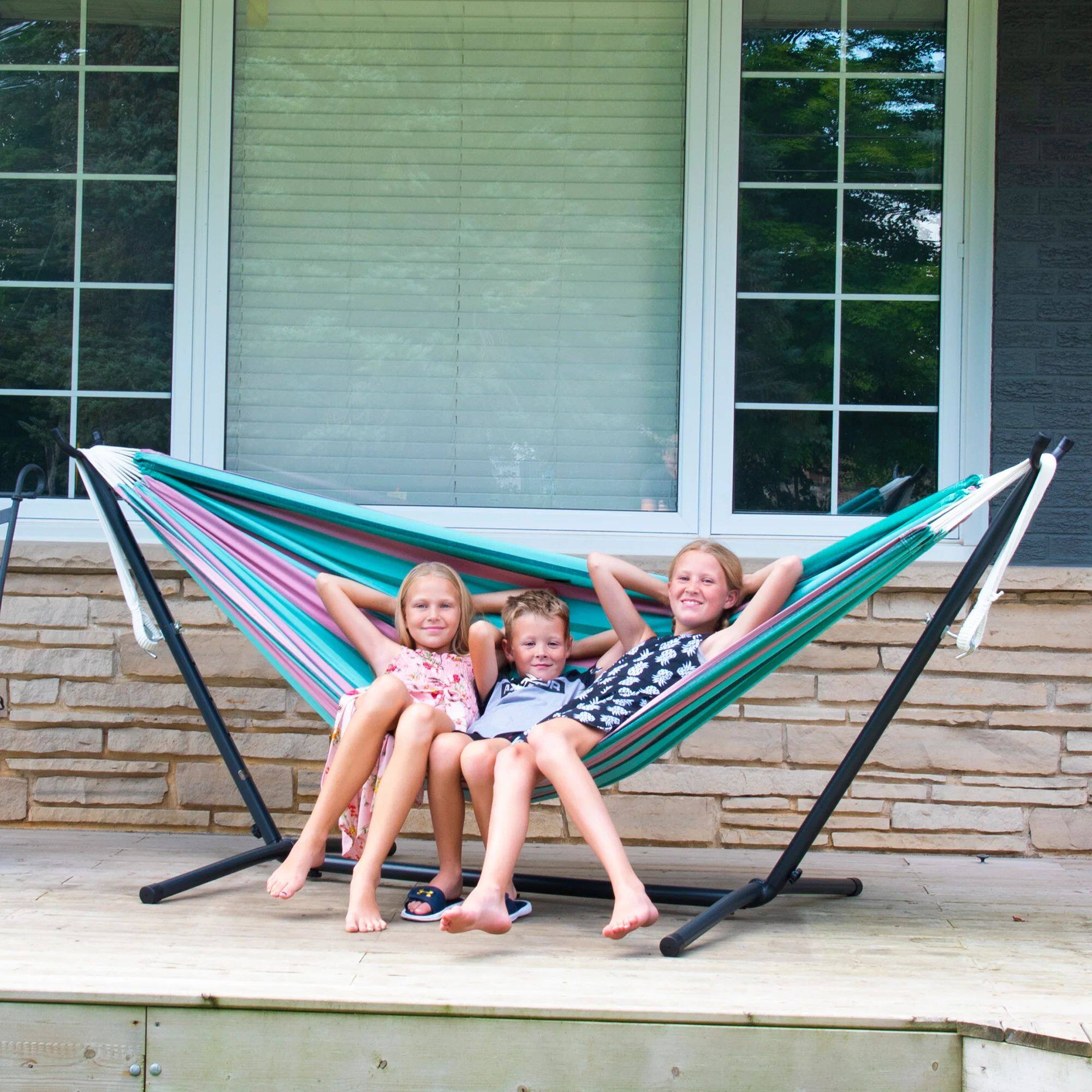 Alt View 3. Vivere - Vivere Double Cotton Hammock, Comfortable Daybed, Steel Stand, 9', Watermelon - Watermelon.