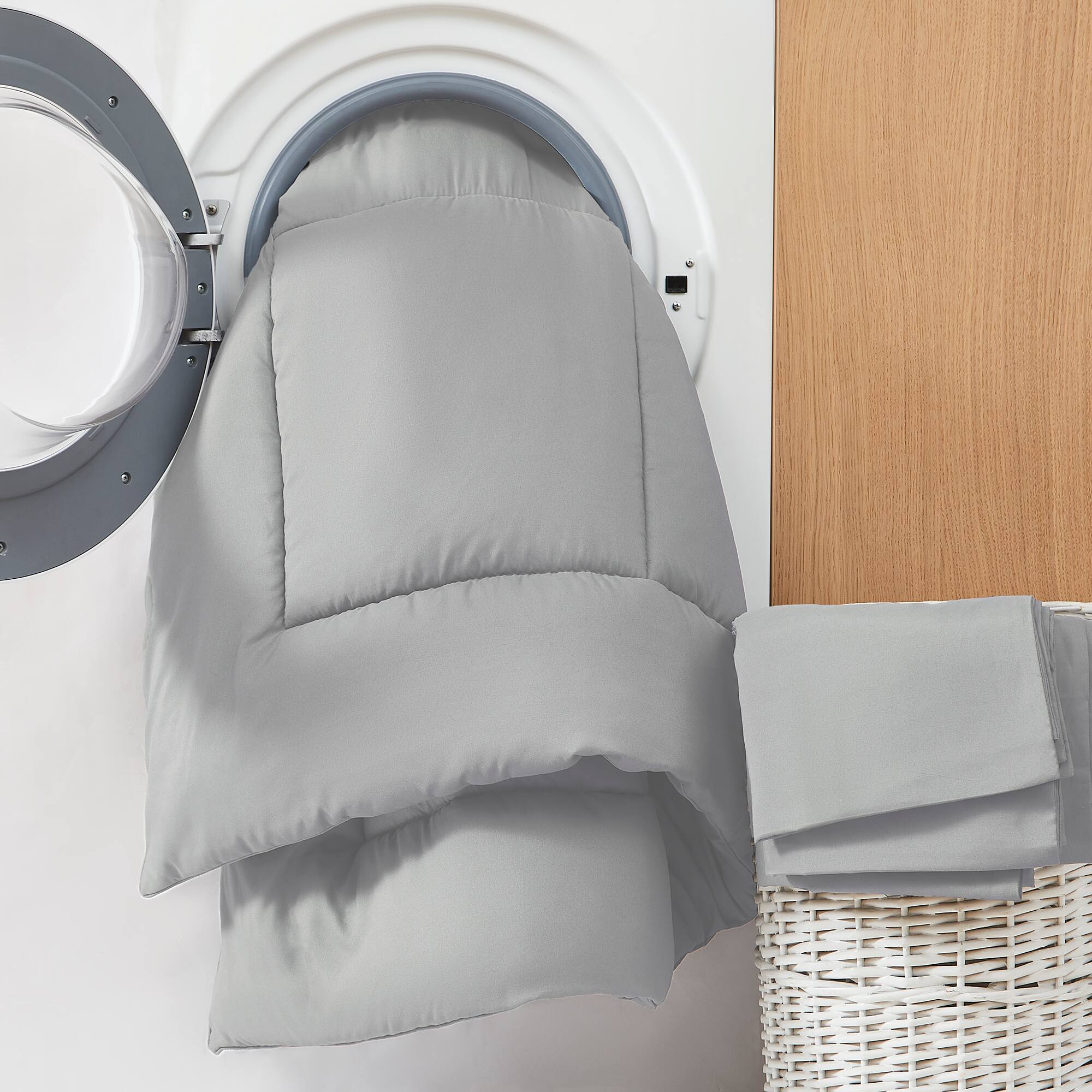 Alt View 1. Sweet Home Collection - All Season Reversible Bed-in-A-Bag Solid Color Comforter & Sheet Set, Queen - Silver.