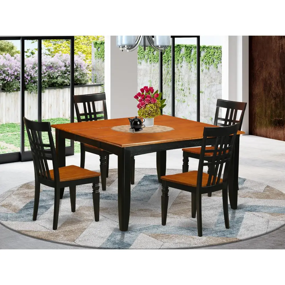 Back. East West Furniture - 5 Pc Dining room set with a Dining Table and 4 Kitchen Chairs in Black and Cherry - Black & Cherry.
